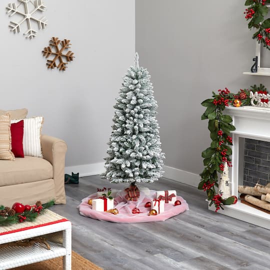 5ft. Pre-Lit Flocked Montreal Fir Artificial Christmas Tree, Warm White LED Lights